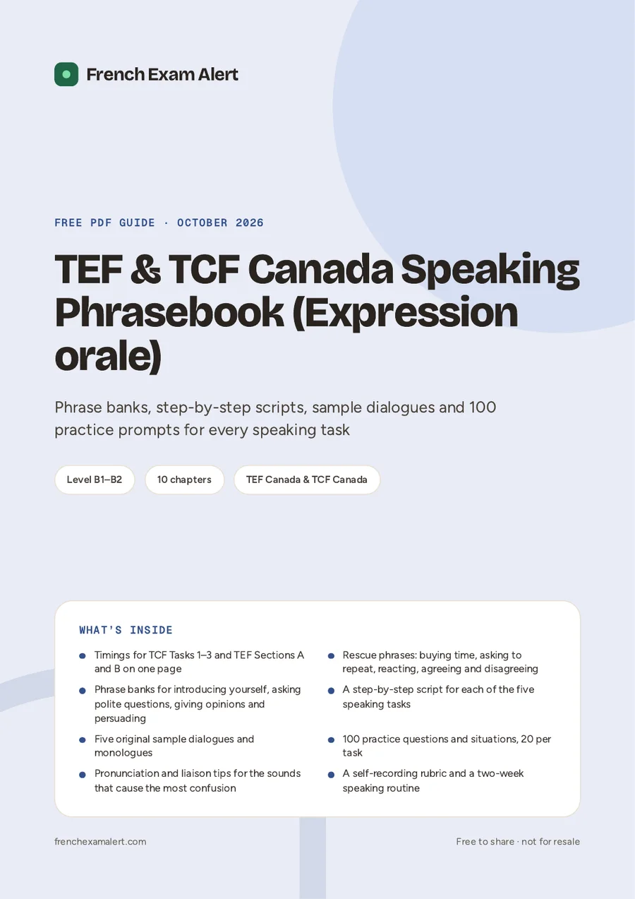 Cover of the free PDF: TEF & TCF Canada Speaking Phrasebook (Expression orale)