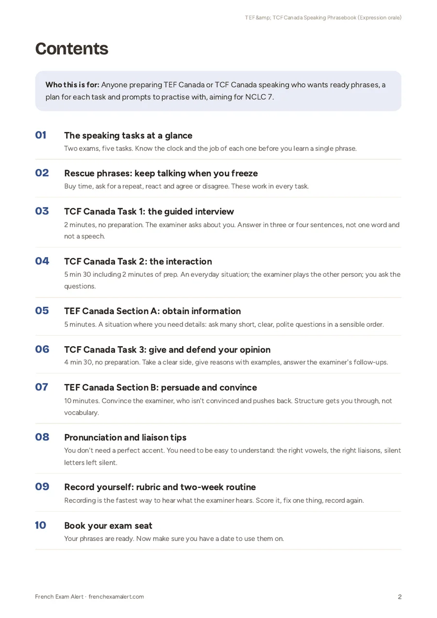 TEF & TCF Canada Speaking Phrasebook (Expression orale), page 2