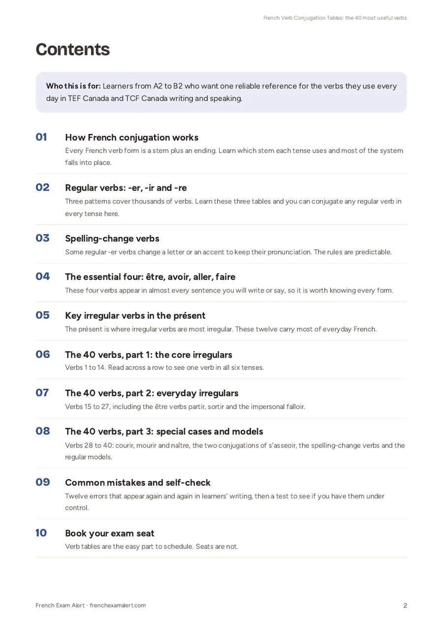 French Verb Conjugation Tables: the 40 most useful verbs, page 2