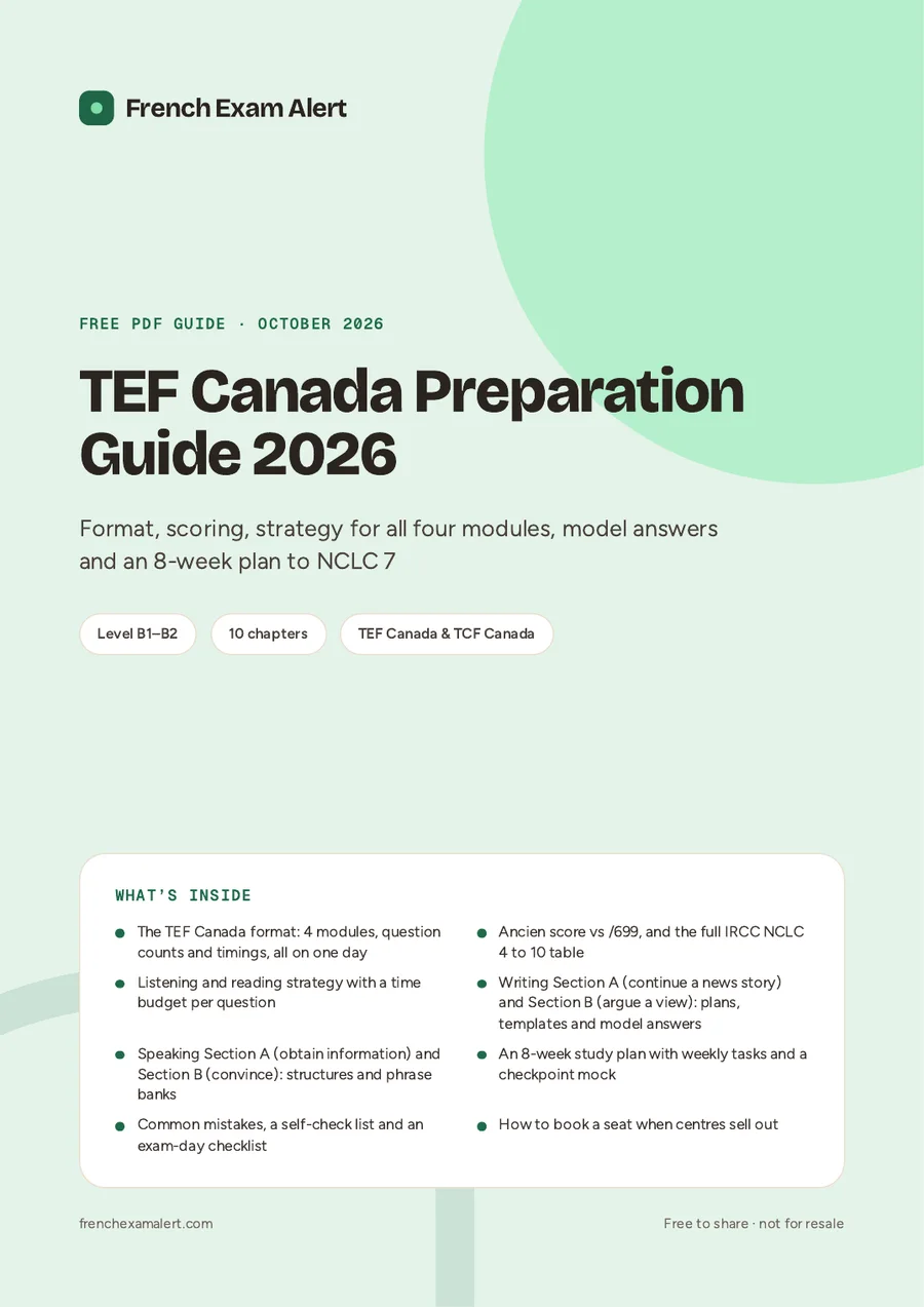 Cover of the free PDF: TEF Canada Preparation Guide 2026